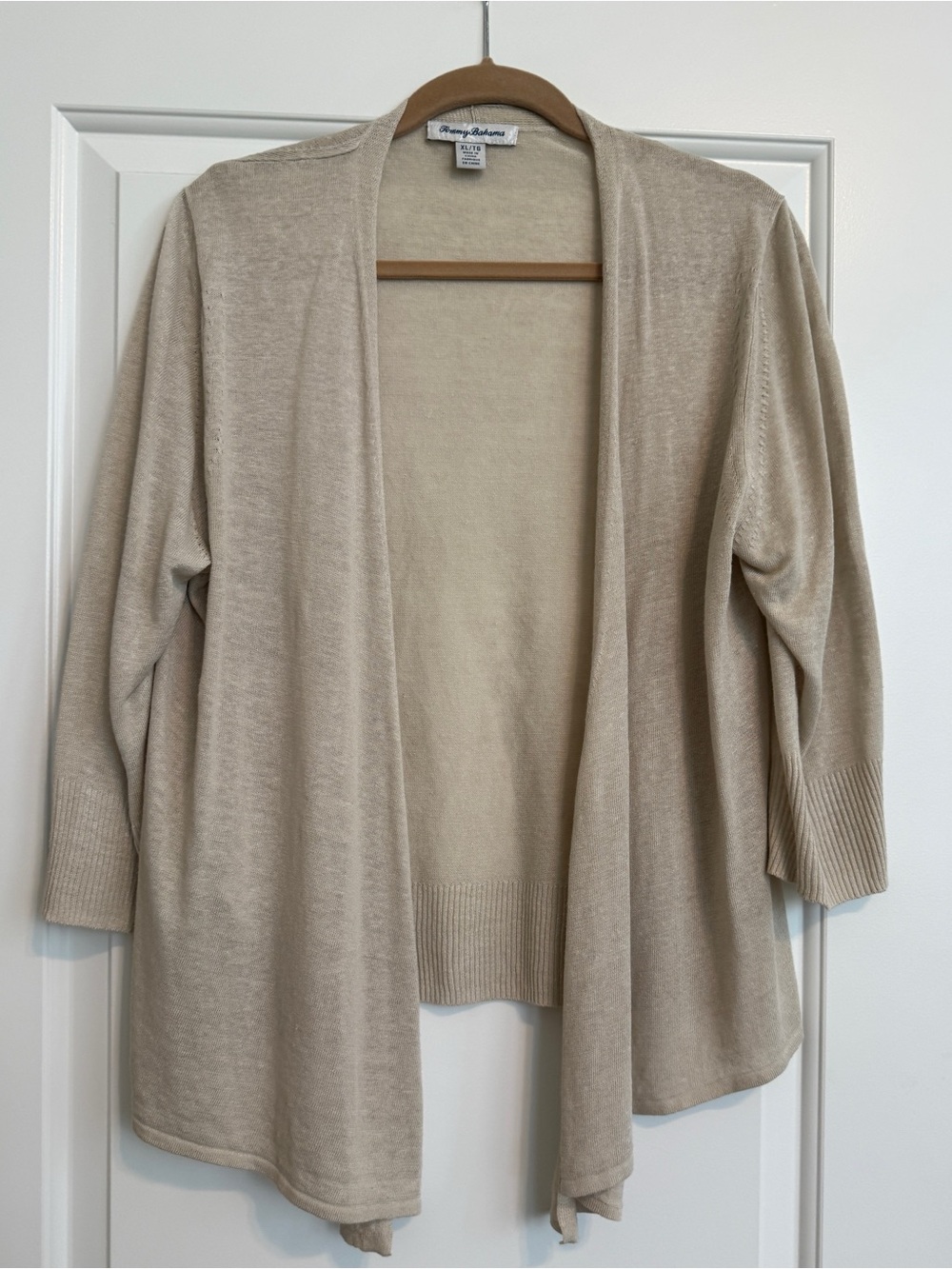 NWOT Tommy Bahama Addison Linen Blen Open-Front Cardigan Beige Khaki XL
